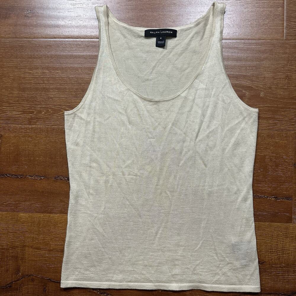 Ralph Lauren Black Label Tank Top Womens M Beige Cashmere Silk Quiet Luxury Chic